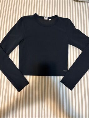 TNA Black Ribbed Long-Sleeve Cropped Top